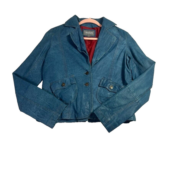 Wilsons Jacket Womens L Turqouise Leather Boho Western Long sleeve Single Vent - Picture 1 of 8